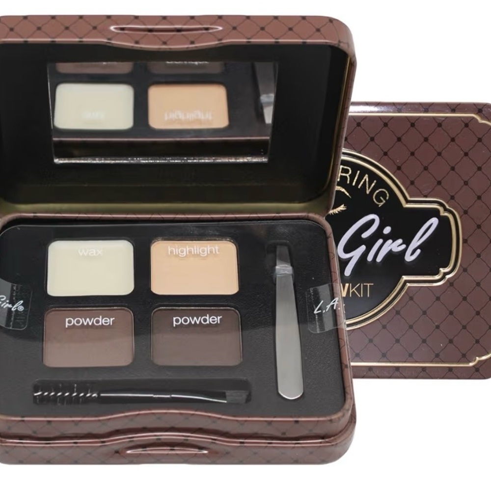 LA Girl Brow Kit Palette Dark Defined Wax Brush Tweezer Powder Highlight Sealed